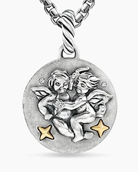 Gemini Amulet in Sterling Silver with 18K Yellow Gold and Diamonds, 19mm
