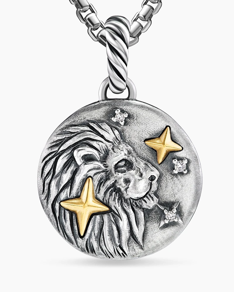 Leo Amulet in 18K Yellow Gold with Diamonds, 28.7mm