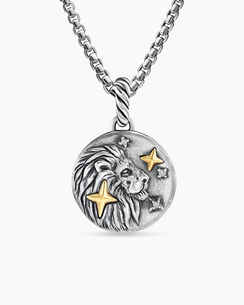 Leo Amulet in 18K Yellow Gold with Diamonds, 28.7mm