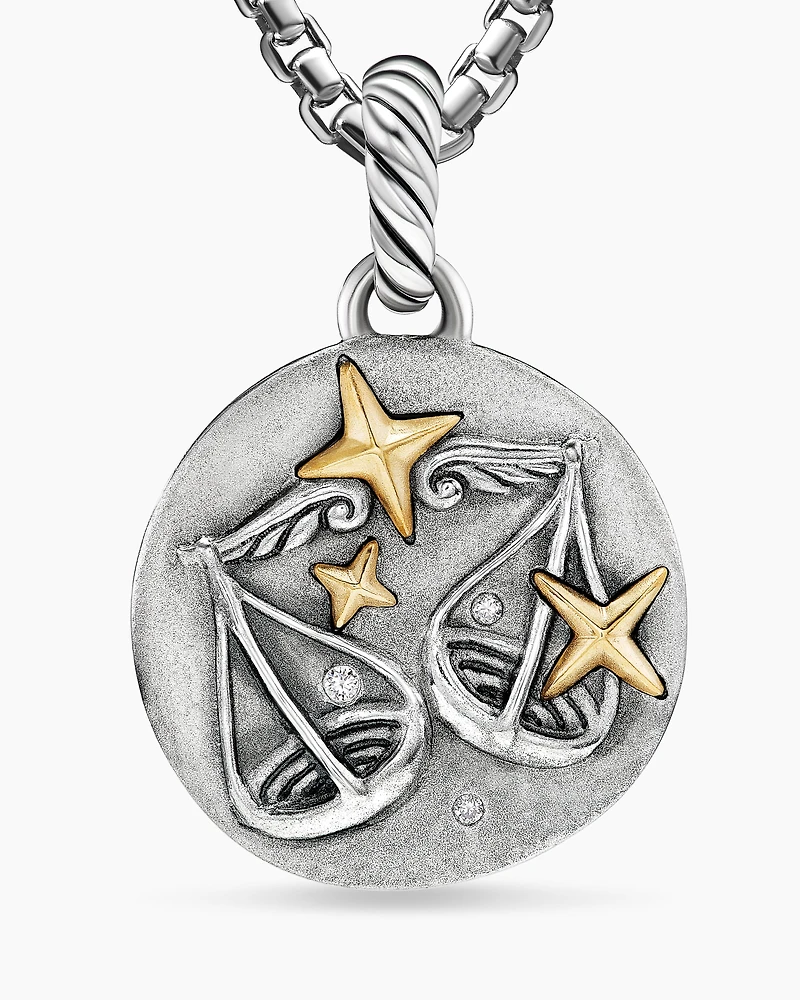 Libra Amulet in 18K Yellow Gold with Diamonds, 28.7mm