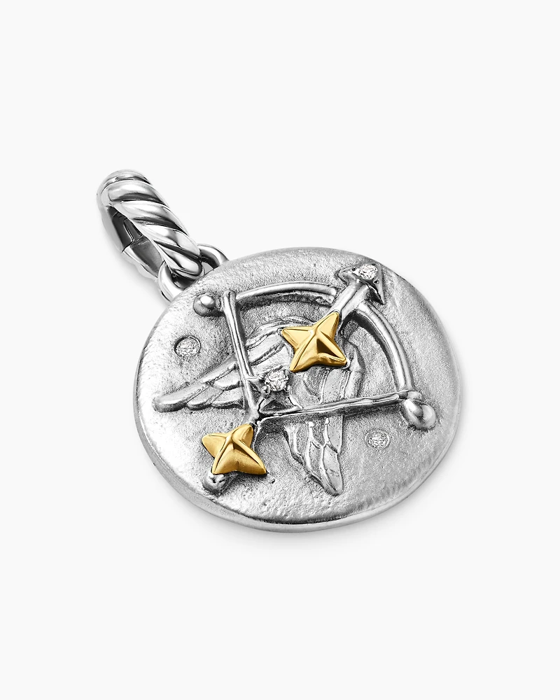 Sagittarius Amulet in Sterling Silver with 18K Yellow Gold and Diamonds, 19mm