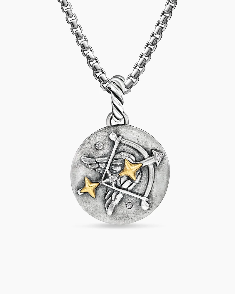 Sagittarius Amulet in Sterling Silver with 18K Yellow Gold and Diamonds, 19mm