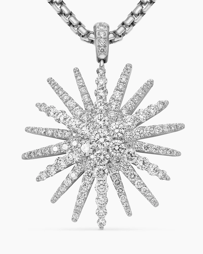 Starburst Pendant in 18K White Gold with Full Pavé Diamonds, 33.7mm