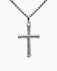 Cable Cross Pendant in Sterling Silver, 35mm