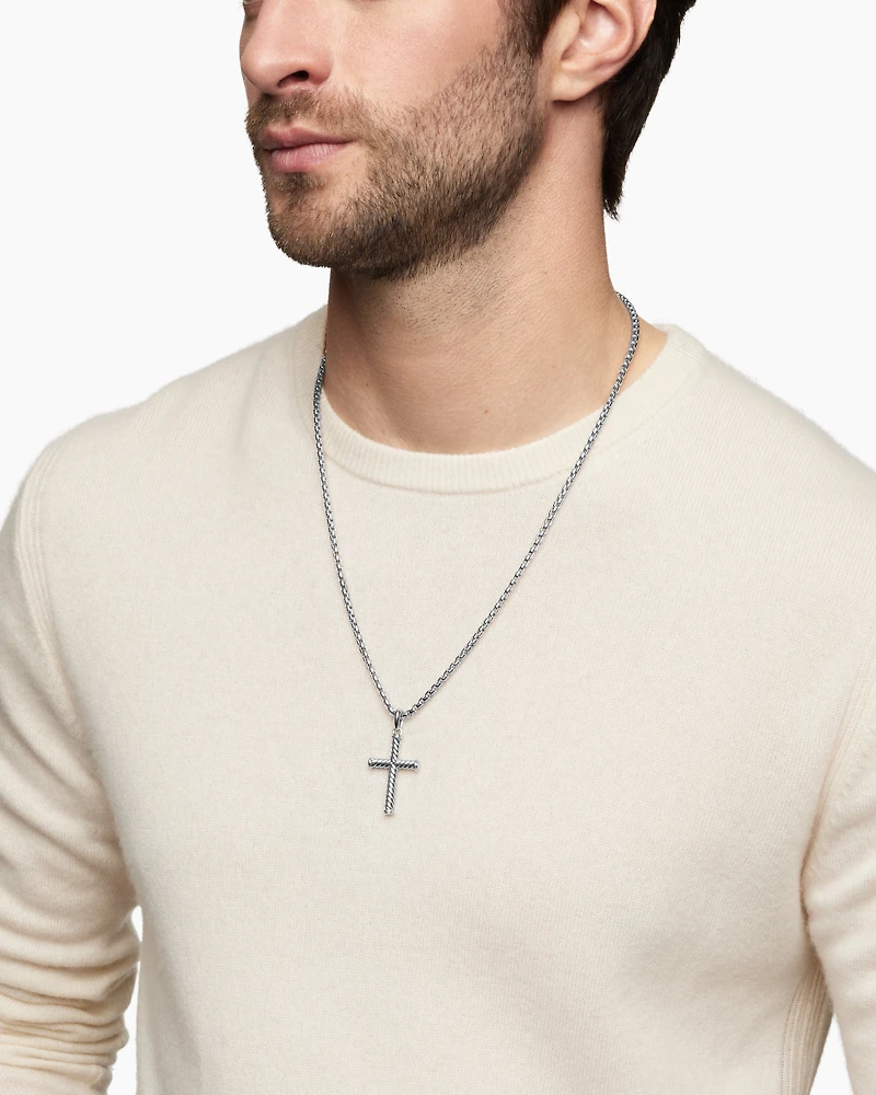 Cable Cross Pendant in Sterling Silver, 35mm