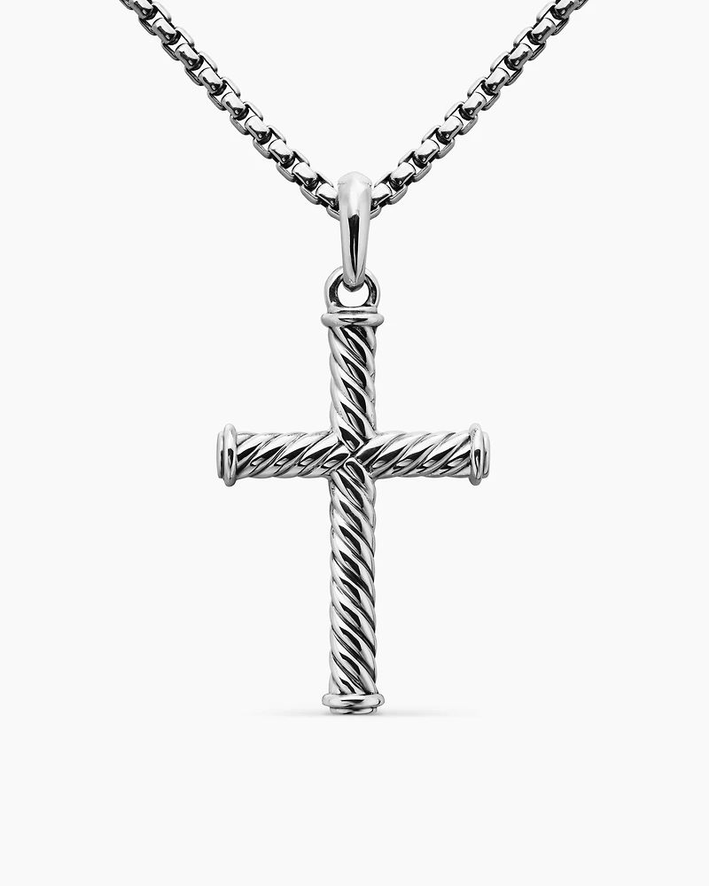 Cable Cross Pendant in Sterling Silver, 35mm