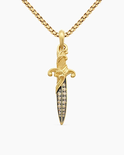 Waves Dagger Amulet in 18K Yellow Gold with Cognac Diamonds, 43.8mm