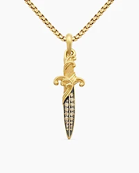 Waves Dagger Amulet in 18K Yellow Gold with Cognac Diamonds, 44mm