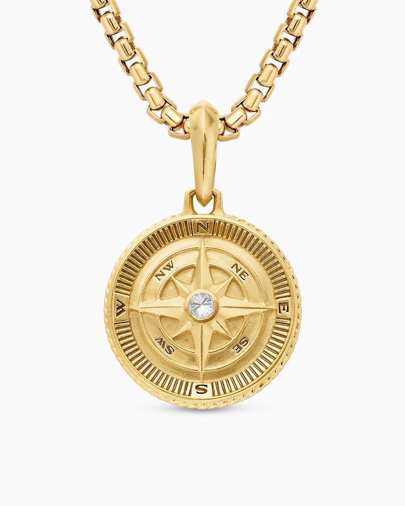 Maritime® Compass Amulet in 18K Yellow Gold with Centre Diamond, 29.5mm