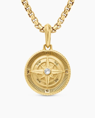 Maritime® Compass Amulet in 18K Yellow Gold with Centre Diamond, 29.5mm