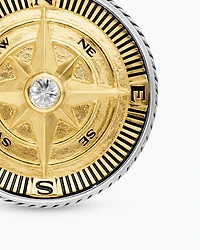 Maritime® Compass Amulet in Sterling Silver with 18K Yellow Gold and Centre Diamond, 29.5mm