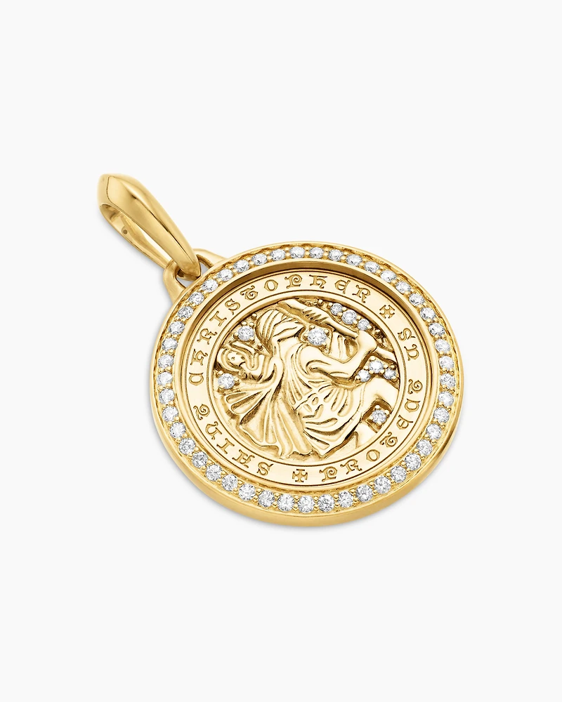 St. Christopher Amulet in 18K Yellow Gold with Diamonds, 34.5mm