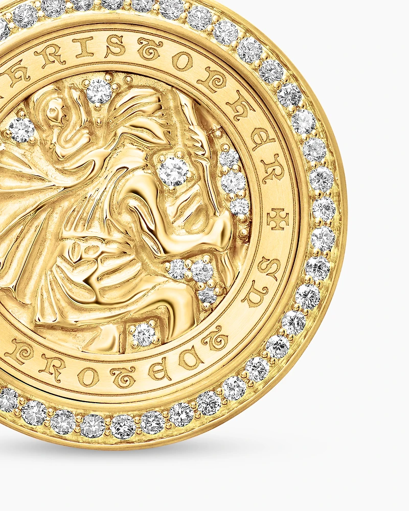 St. Christopher Amulet in 18K Yellow Gold with Diamonds, 34.5mm