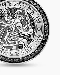 St. Christopher Amulet in Sterling Silver with Black Diamonds, 28.5mm