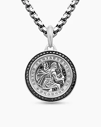 St. Christopher Amulet in Sterling Silver with Black Diamonds, 28.5mm