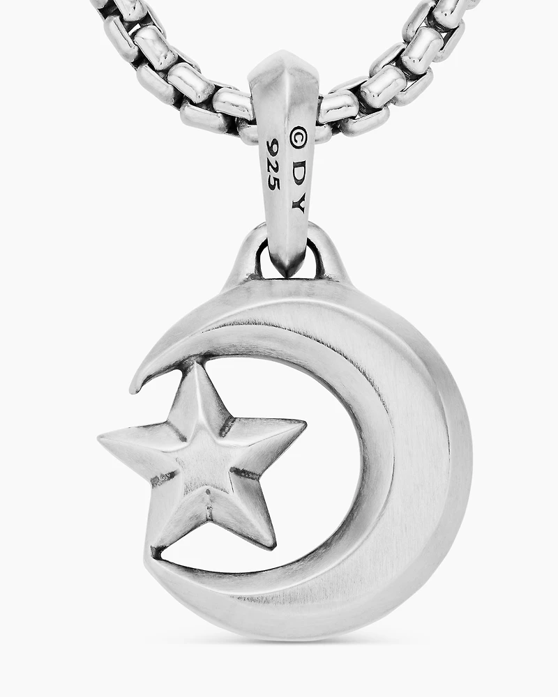 Star and Crescent Amulet in Sterling Silver, 28.3mm