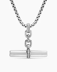 Lexington E/W Barrel Pendant in Sterling Silver with Diamonds, 32mm