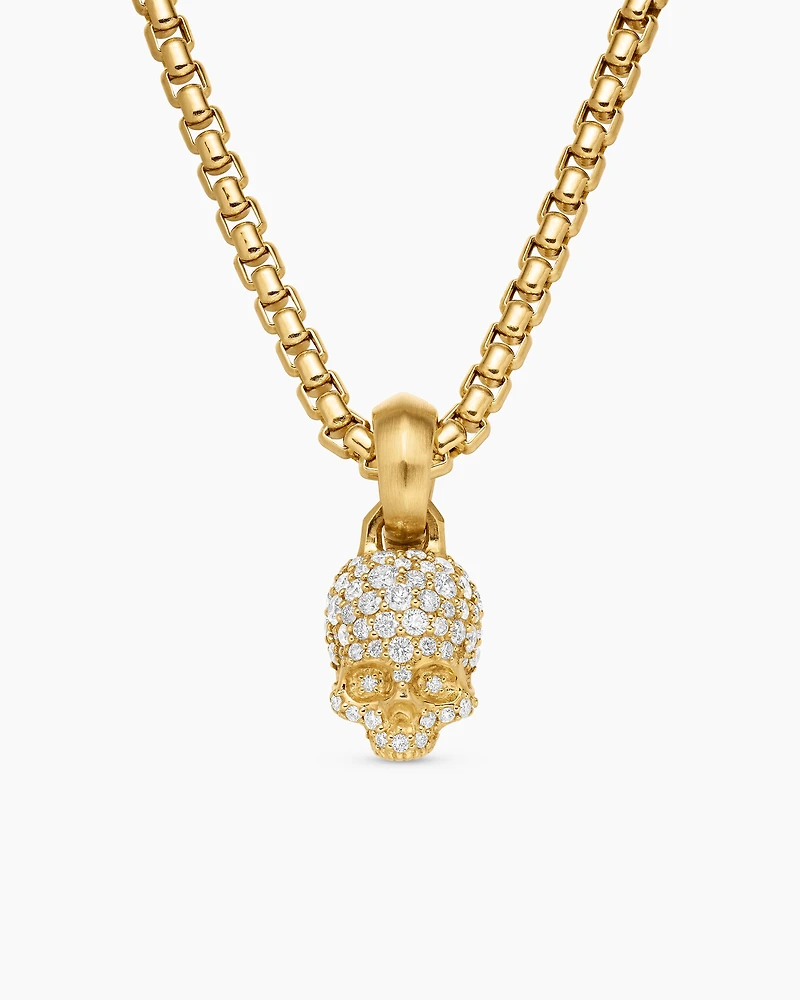 Skull Amulet with Full Pavé Diamonds and 18K Yellow Gold, 19.3mm