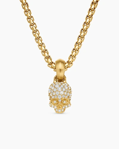 Skull Amulet with Full Pavé Diamonds and 18K Yellow Gold, 19.3mm