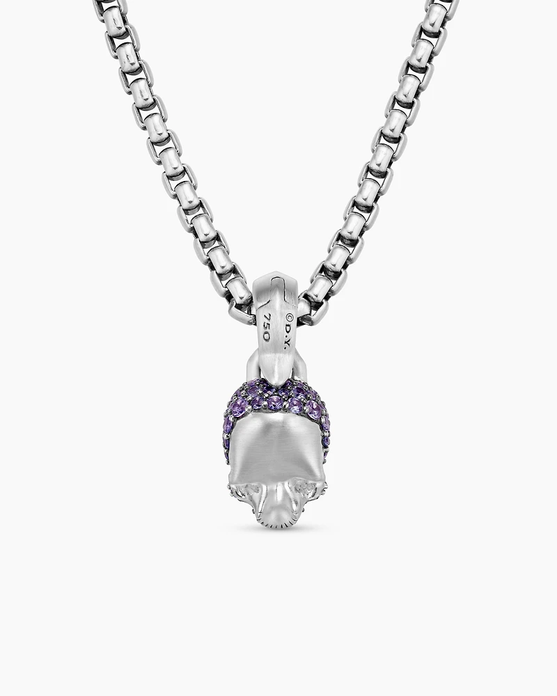 Skull Amulet with Full Pavé Purple Sapphires and 18K White Gold, 19.3mm