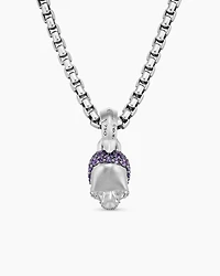 Skull Amulet with Full Pavé Purple Sapphires and 18K White Gold, 19.3mm