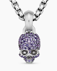 Skull Amulet with Full Pavé Purple Sapphires and 18K White Gold, 19.3mm