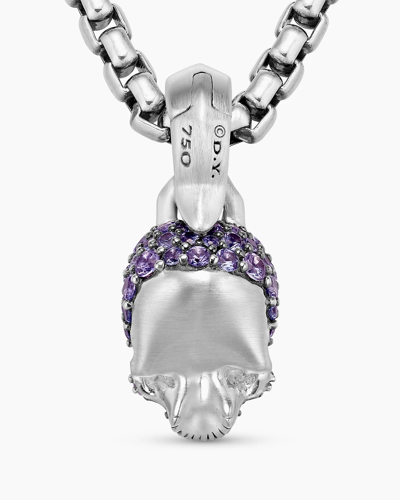 Skull Amulet with Full Pavé Purple Sapphires and 18K White Gold, 19.3mm