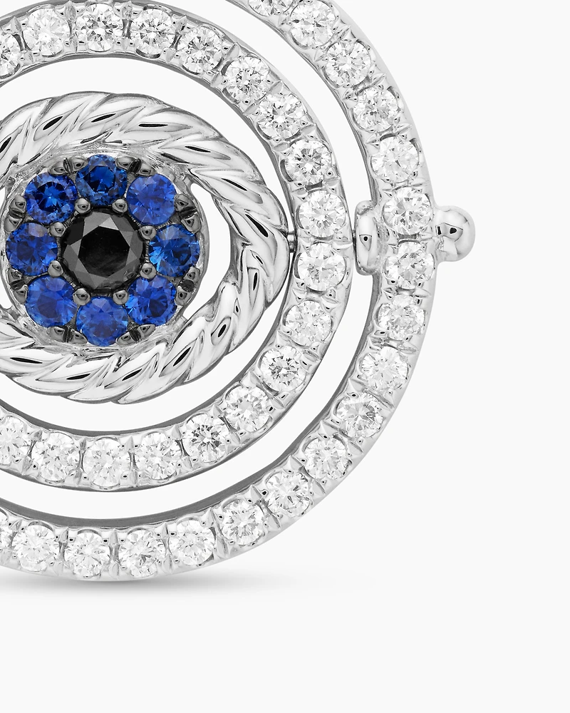 Evil Eye Mobile Amulet in 18K White Gold with Pavé Blue Sapphires and Diamonds, 20.5mm