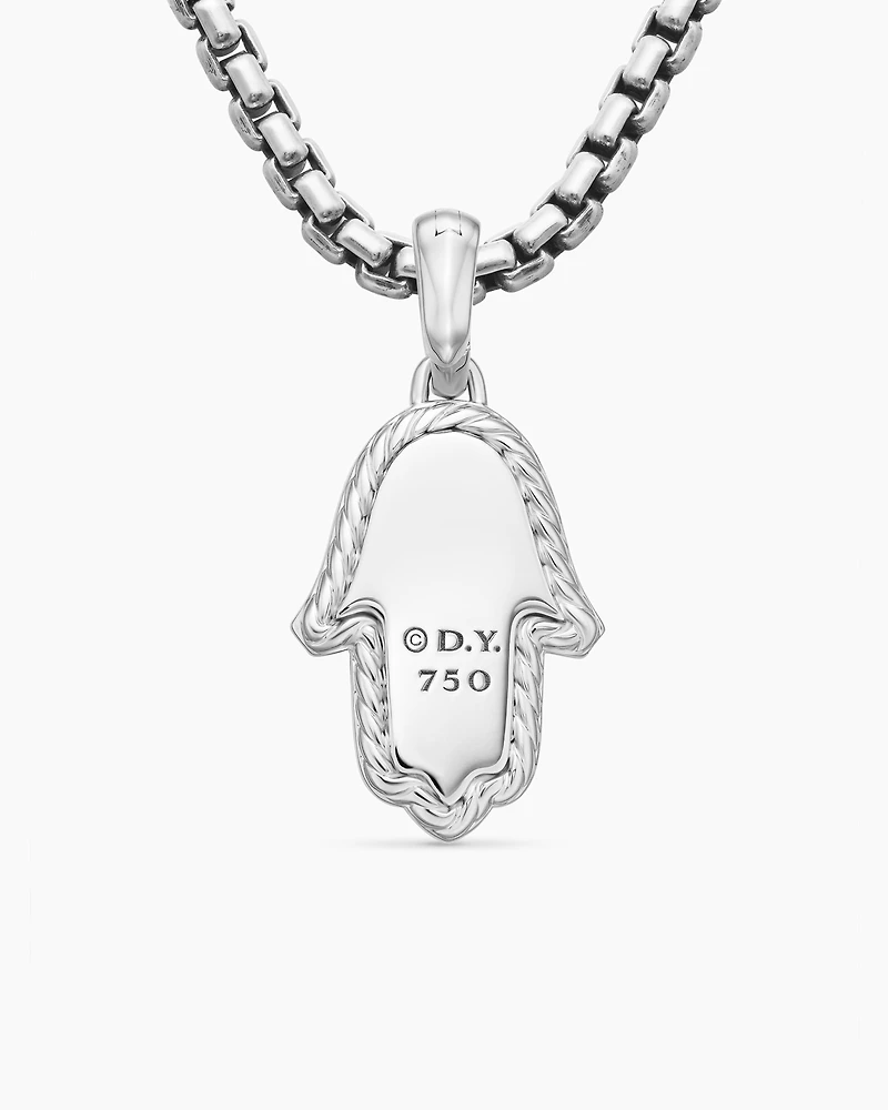 Hamsa Amulet in 18K White Gold with Pavé Diamonds and Blue Sapphire, 26mm