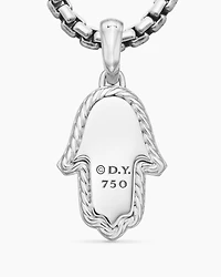 Hamsa Amulet in 18K White Gold with Pavé Diamonds and Blue Sapphire, 26mm