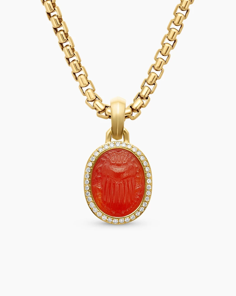 Petrvs® Scarab Amulet in 18K Yellow Gold with Carnelian and Diamonds, 24.7mm