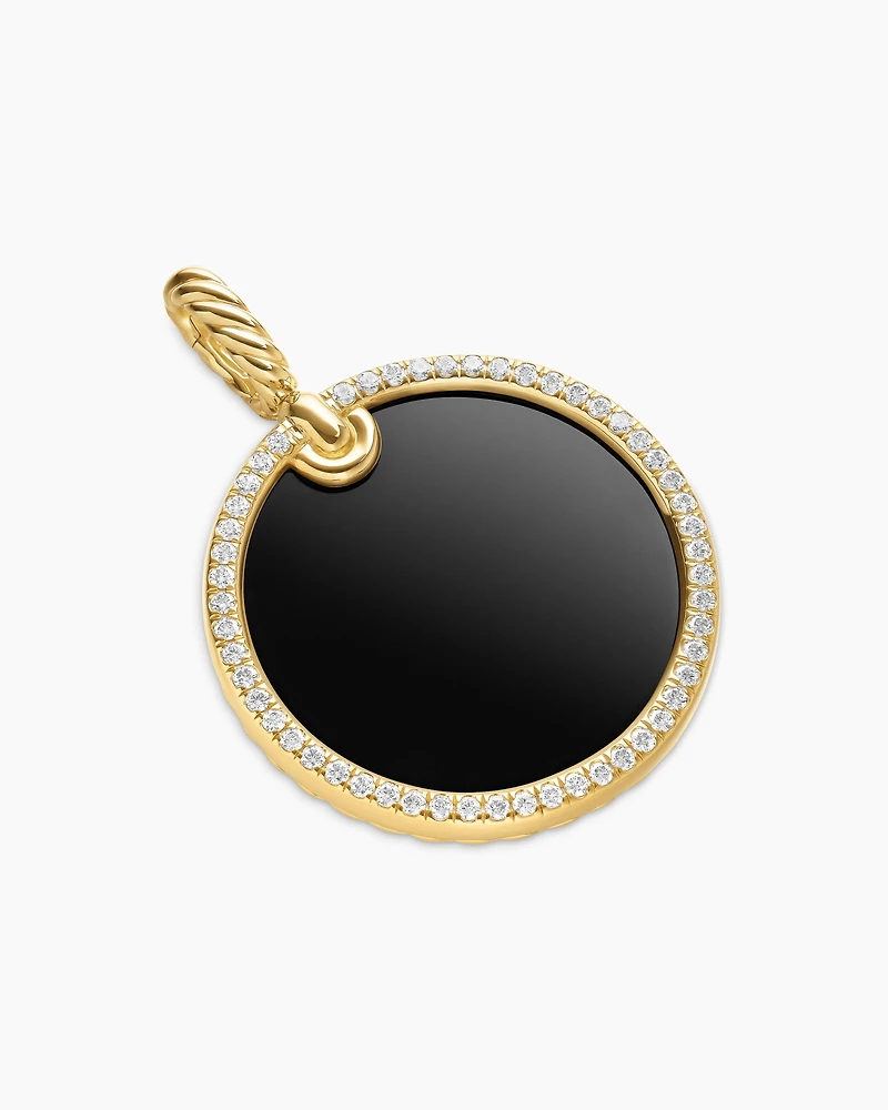 DY Elements® Disc Pendant in 18K Yellow Gold with Black Onyx and Diamond Rim, 24mm