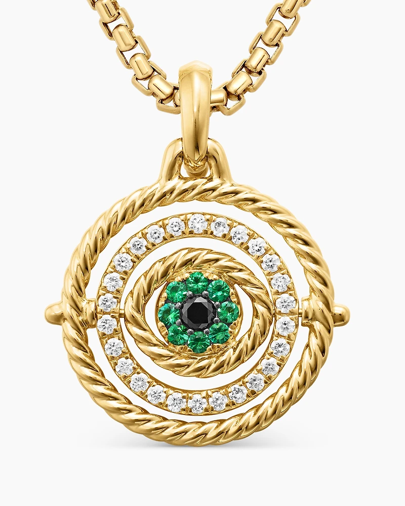 Evil Eye Mobile Amulet in 18K Yellow Gold with Pavé Emeralds and Diamonds, 20.5mm