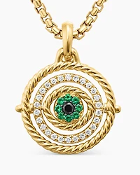 Evil Eye Mobile Amulet in 18K Yellow Gold with Pavé Emeralds and Diamonds, 20.5mm