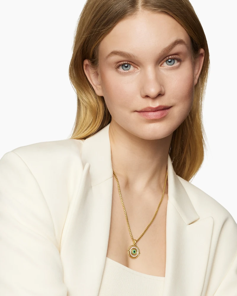 Evil Eye Mobile Amulet in 18K Yellow Gold with Pavé Emeralds and Diamonds, 20.5mm