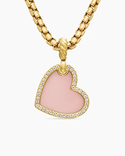 DY Elements® Heart Amulet in 18K Yellow Gold with Pink Opal and Diamonds