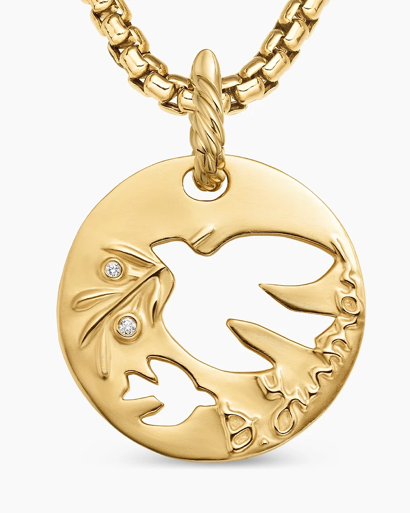 DY Elements® Dove Pendant in 18K Yellow Gold with Diamonds, 21.7mm