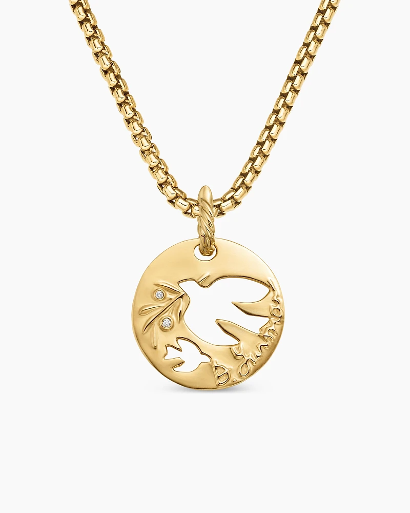 DY Elements® Dove Pendant in 18K Yellow Gold with Diamonds, 21.7mm