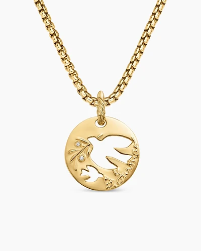 DY Elements® Dove Pendant in 18K Yellow Gold with Diamonds, 21.7mm