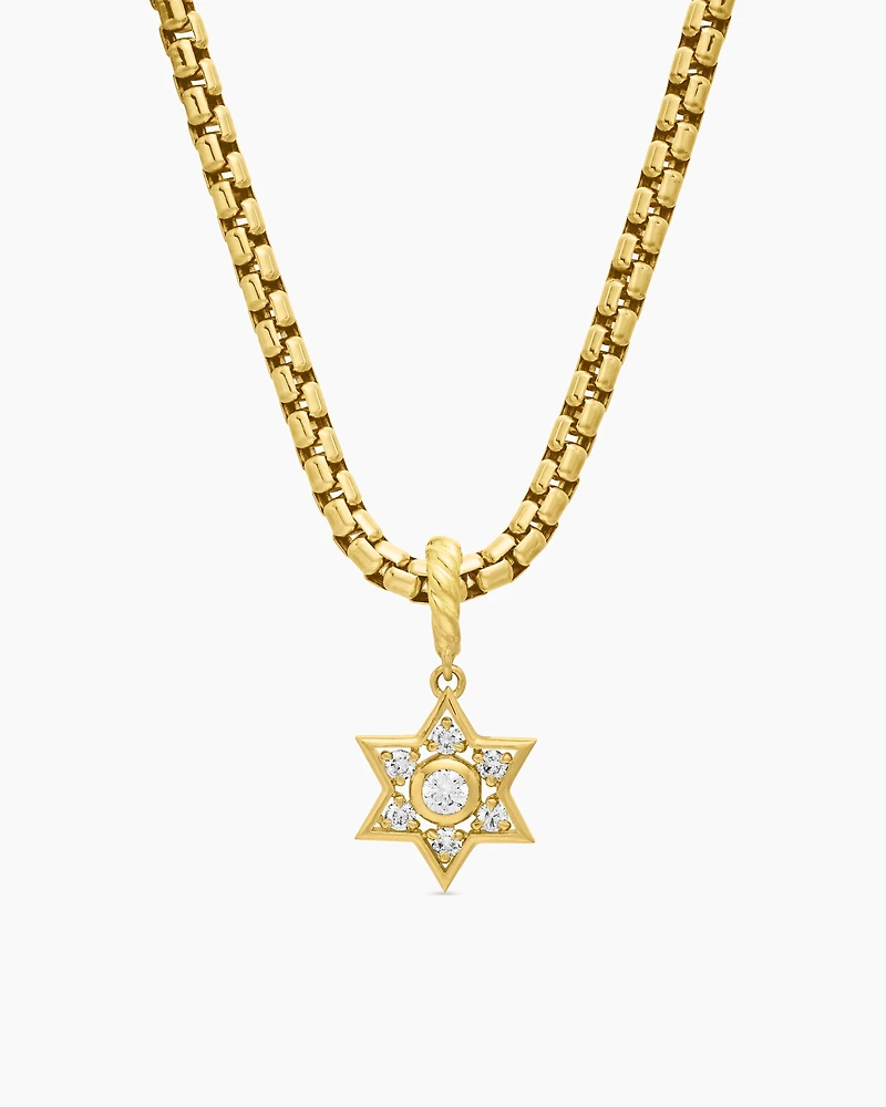 Star of David Pendant in 18K Yellow Gold with Diamonds, 17.2mm
