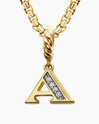 Pavé Initial Pendant in 18K Yellow Gold with Diamond A