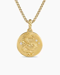 Dragon Amulet in 18K Yellow Gold with Diamonds, 19mm
