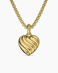 Puffy Heart Amulet in 18K Yellow Gold with Diamonds, 17mm
