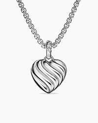 Puffy Heart Amulet in Sterling Silver with Diamonds, 17mm