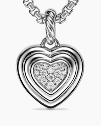 Puffy Heart Amulet in Sterling Silver with Diamonds, 17mm