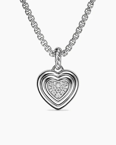 Puffy Heart Amulet in Sterling Silver with Diamonds, 17mm