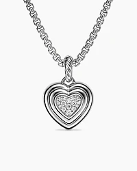Puffy Heart Amulet in Sterling Silver with Diamonds, 17mm