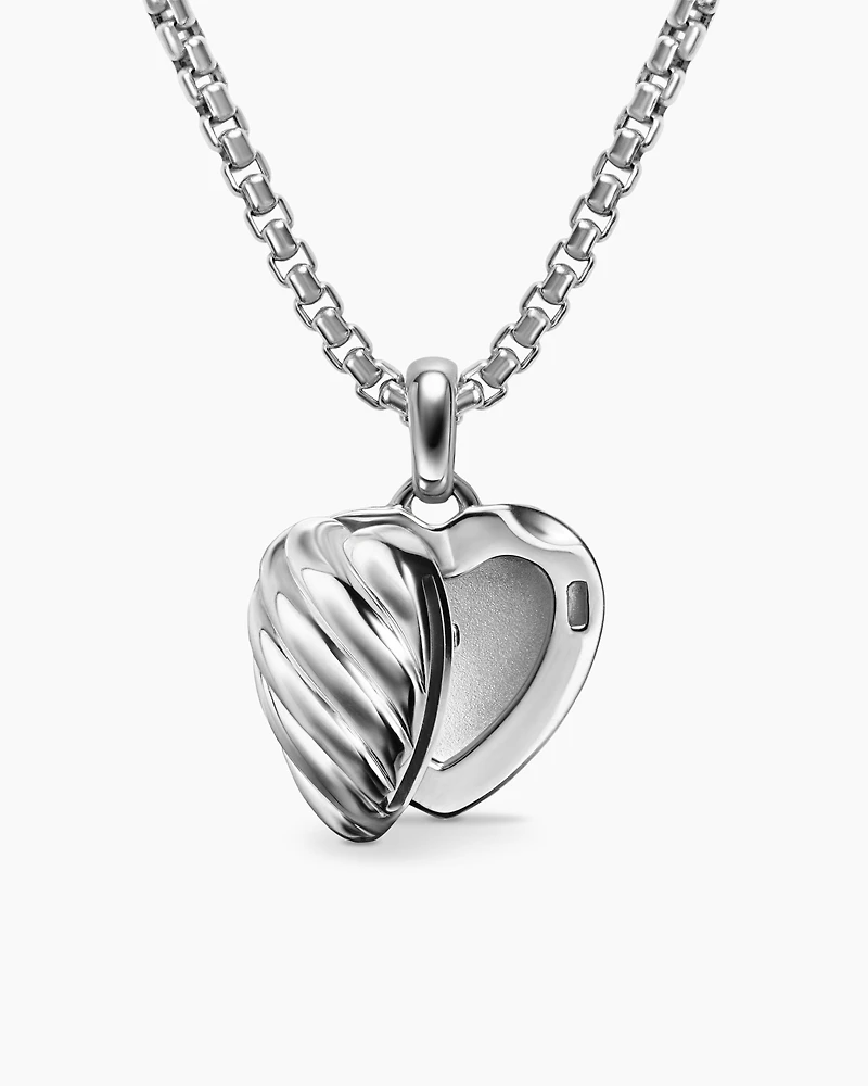 Sculpted Cable Heart Locket in Sterling Silver, 23mm