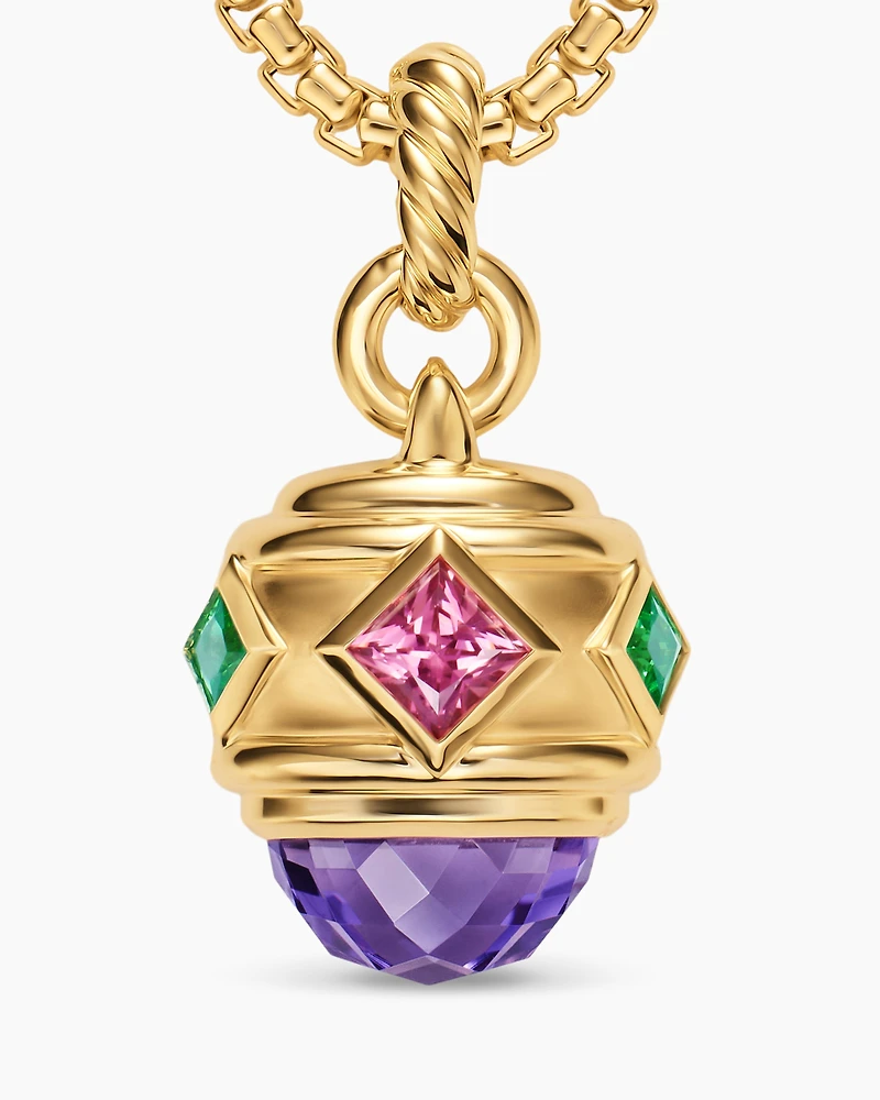 Renaissance® Amulet in 18K Yellow Gold with Amethyst, Pink Tourmaline and Tsavorites, 19.8mm