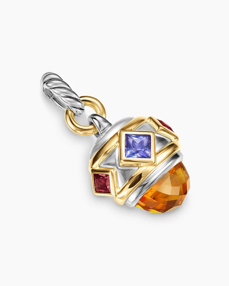 Renaissance® Amulet in Sterling Silver with 14K Yellow Gold, Madeira Citrine, Tanzanite and Rhodolite Garnet, 19.8mm